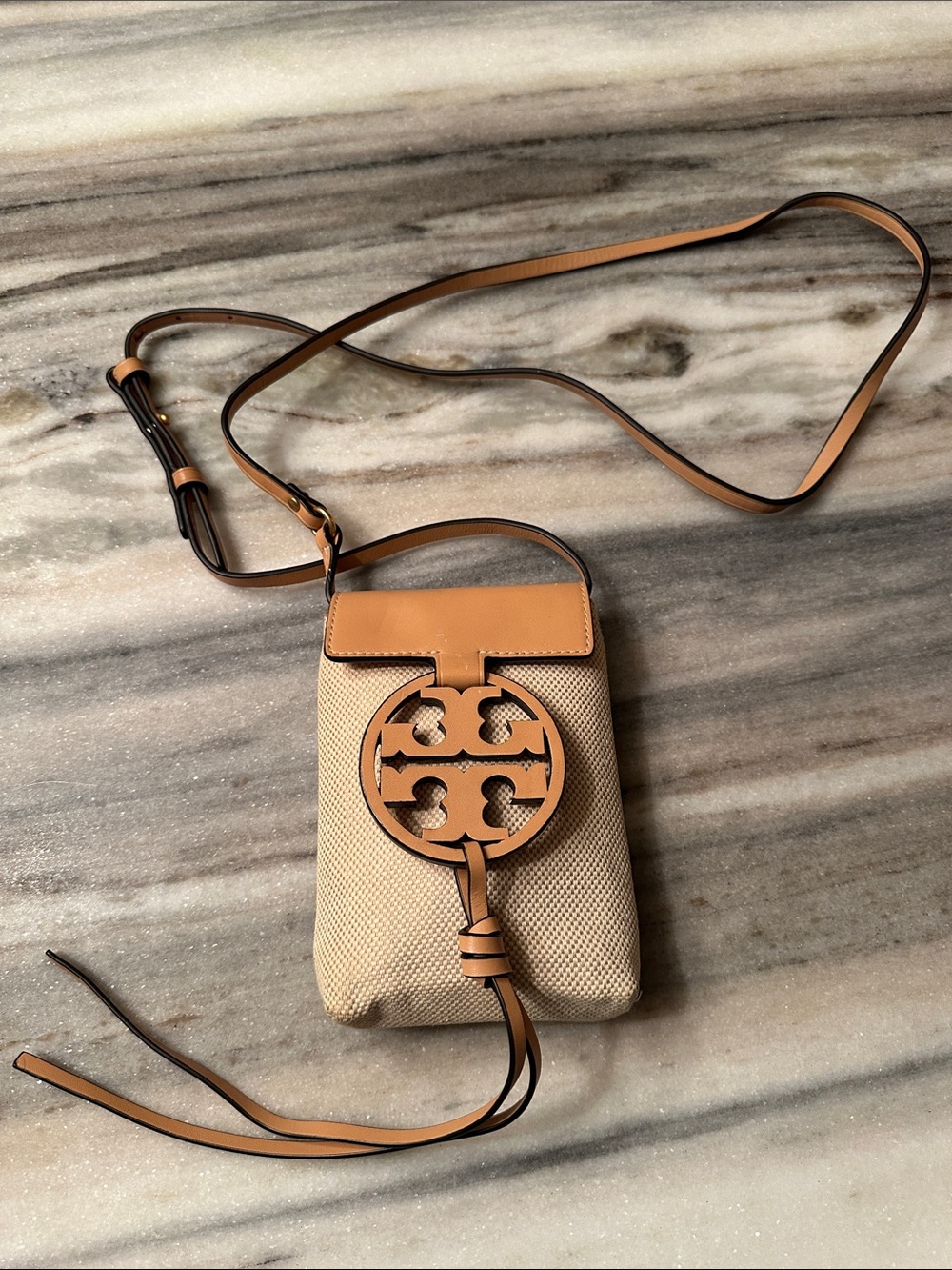 TORY BURCH CANVAS AND LEATHER CROSSBODY MINI BAG/phone case